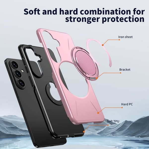 Mobilskal för Samsung Galaxy S26 Plus Magnetiskt Kickstand TPU + PC - Rosa