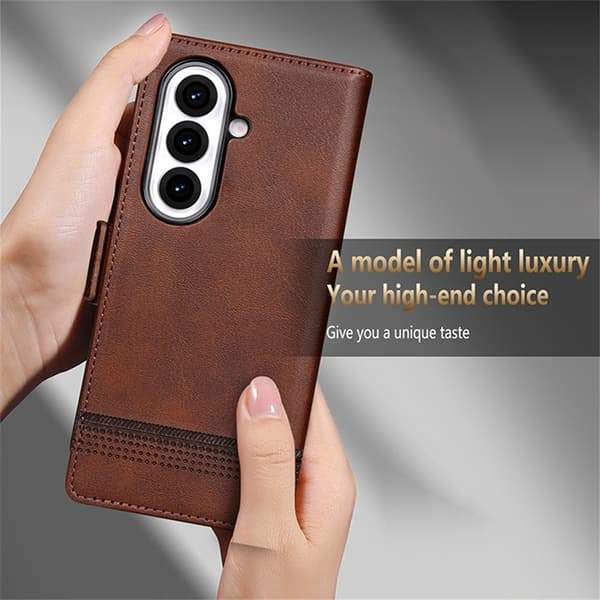 AZNS Galaxy Z Fold 7 Plånboksfodral Cowhide Läder - Coffee Brun