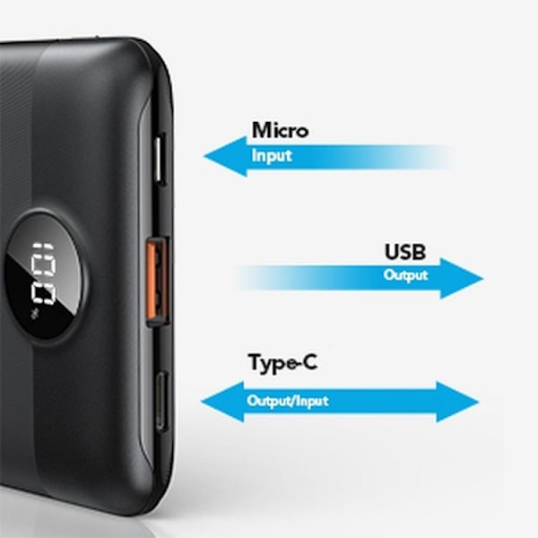 VEGER Powerbank 10000 mAh PD QC 3.0 2A 22.5W S11 - Svart