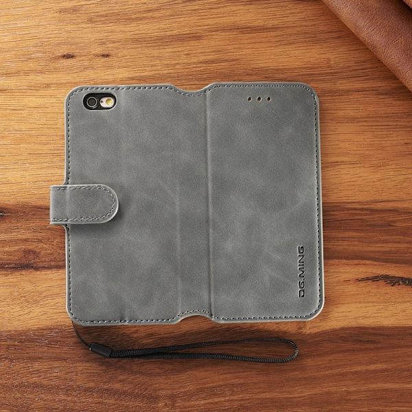 DG.MING Retro Plånboksfodral Konstläder för iPhone 6s/6 - Grå