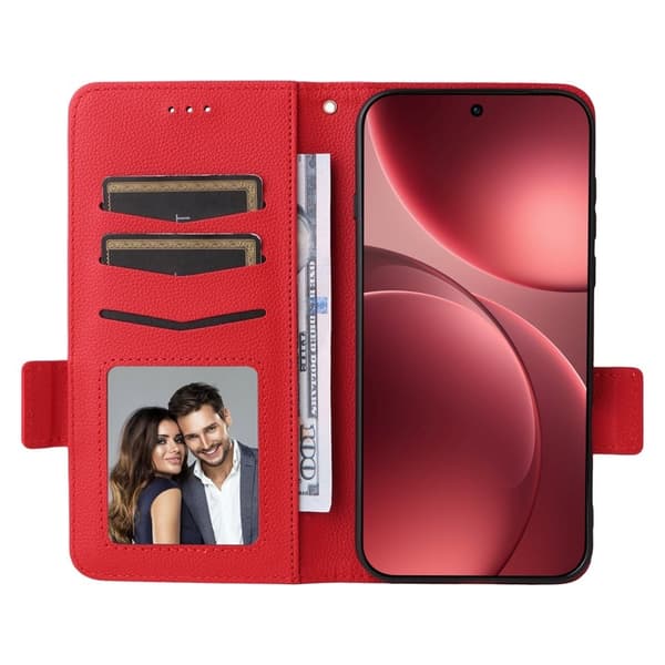 Litchi Oppo Find X9 Pro 5G Plånboksfodral Konstläder - Röd