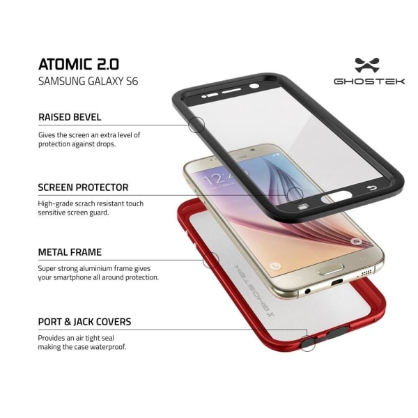 Ghostek Atmoic 2.0 vedenpitävä kotelo Samsung Galaxy S6:lle - punainen Red