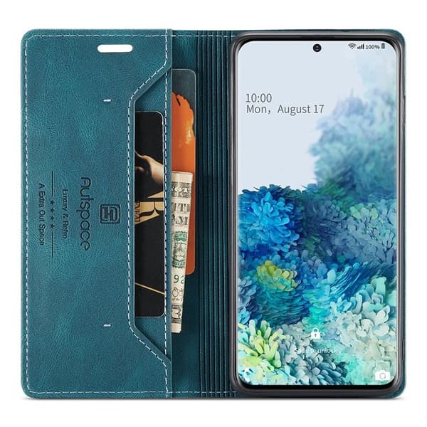 AUTSPACE A01 Plånboksfodral för Samsung Galaxy S20 Plus Konstläder - Blå