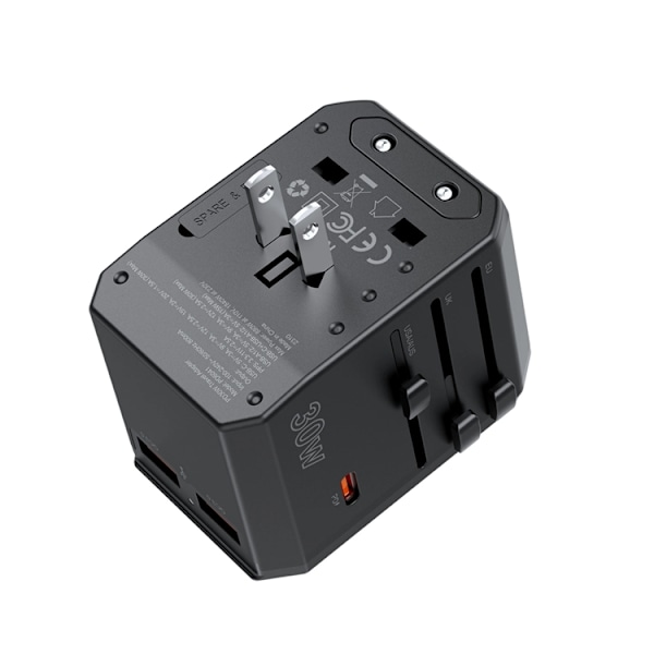 Choetech Reseladdare 30W USB-C USB-A US EU UK Svart