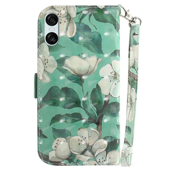 Sony Xperia 10 VI Konstläder Plånboksfodral 3D Pattern - Flowers Grön