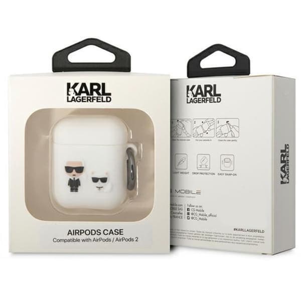 KARL LAGERFELD AirPods 1/2 Skal Silicone Karl & Choupette - Vit Vit