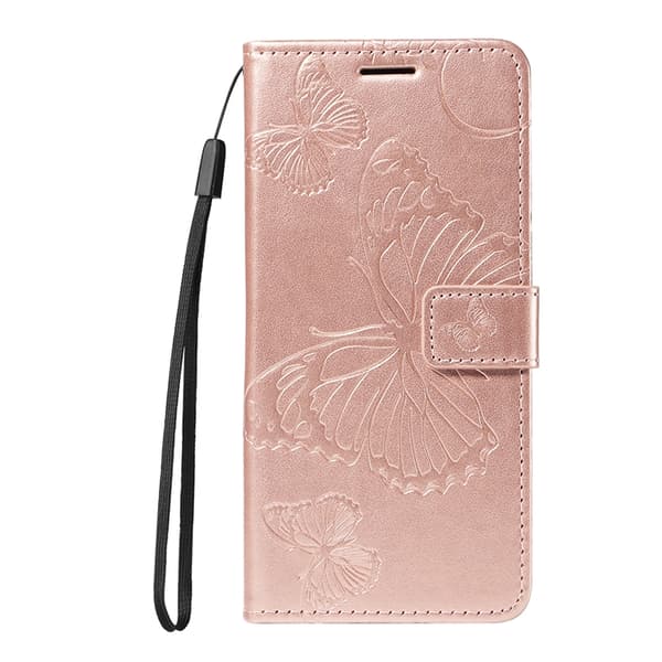 OnePlus 15 Konstläder Plånboksfodral Floral Butterfly Imprinted Roséguld