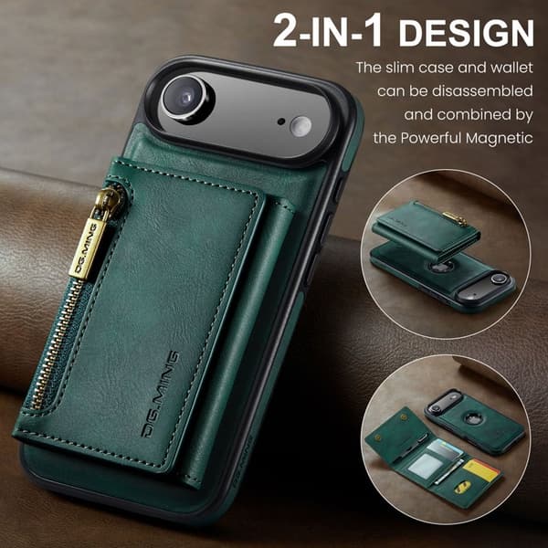 DG.MING M5 Series iPhone Air Plånboksfodral Konstläder Magnetiskt Grön