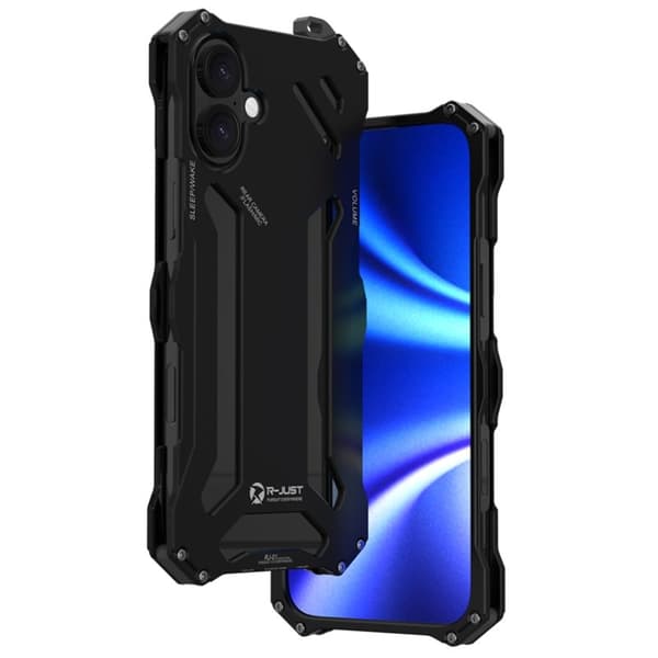 R-JUST Mobilskal till iPhone 16 Plus Aluminium Legering Svart
