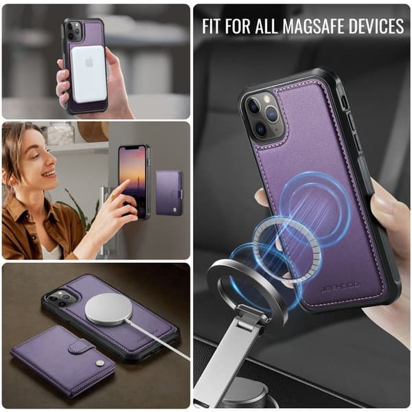 JEEHOOD J09 Mobilskal till iPhone 11 Pro RFID Låsfunktion Läder Lila