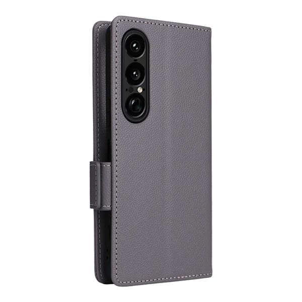 Sony Xperia 1 VII Plånboksfodral Litchi Texture Med Rem - Grå Grå