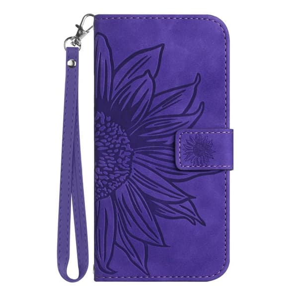 Samsung Galaxy S26 Plånboksfodral Konstläder Blomtryck - Mörklila