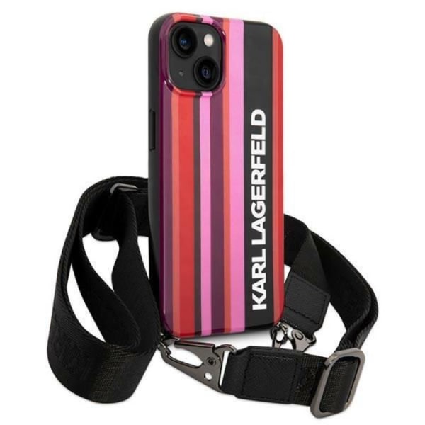 Karl Lagerfeld iPhone 14 etui med halskæde striber strop - Pink