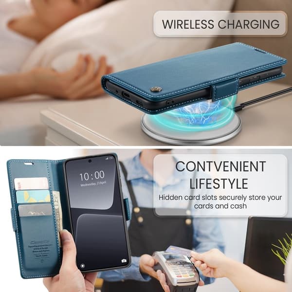 CASEME Xiaomi 13 Plånboksfodral Konstläder RFID-Skydd 3 Kort Blå