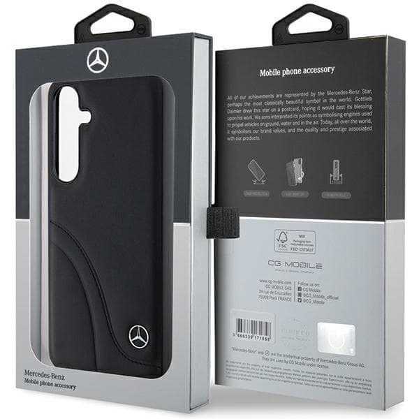 Mercedes telefontaske til Galaxy S24 MagSafe læder buede sømme - sort