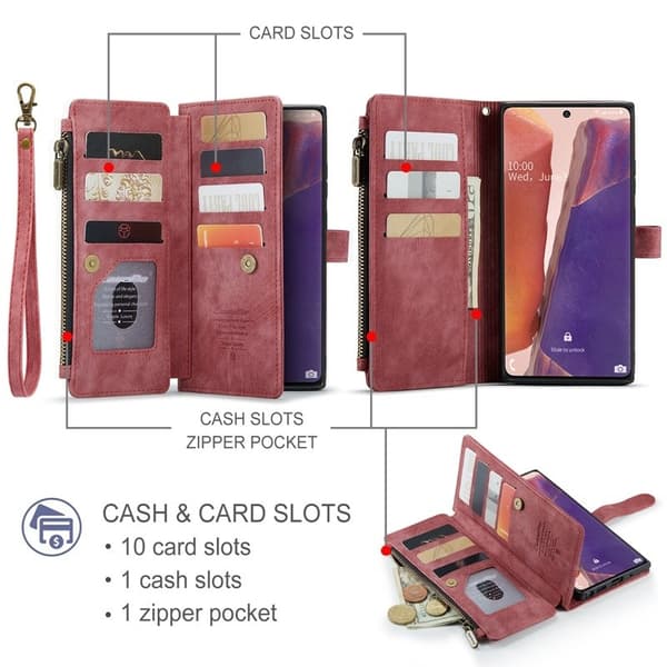 CASEME Konstläder Plånboksfodral för Samsung Galaxy Note20 5G/4G - Röd