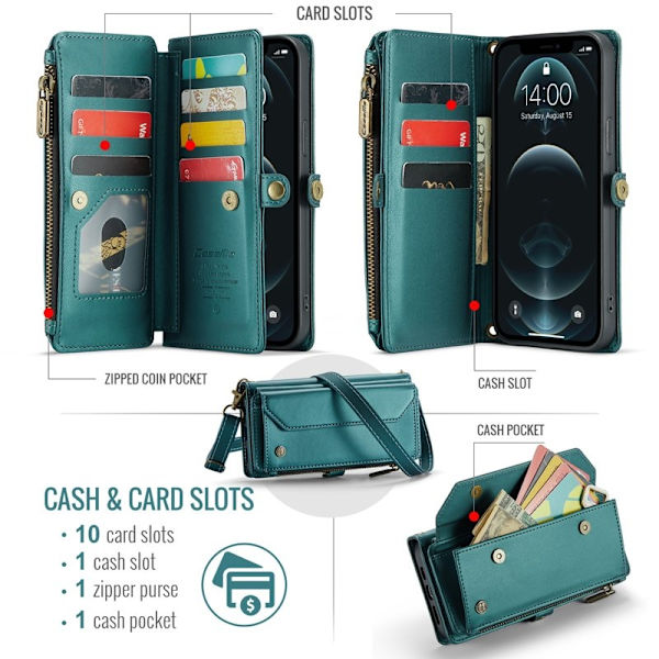 CASEME Plånboksfodral Konstläder för iPhone 12 Pro Max - Grön
