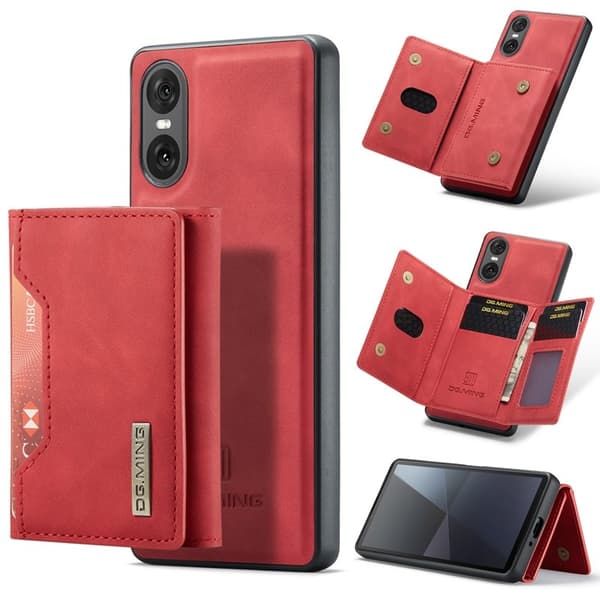 DG.MING Konstläder Plånboksfodral för Sony Xperia 10 VI - Röd