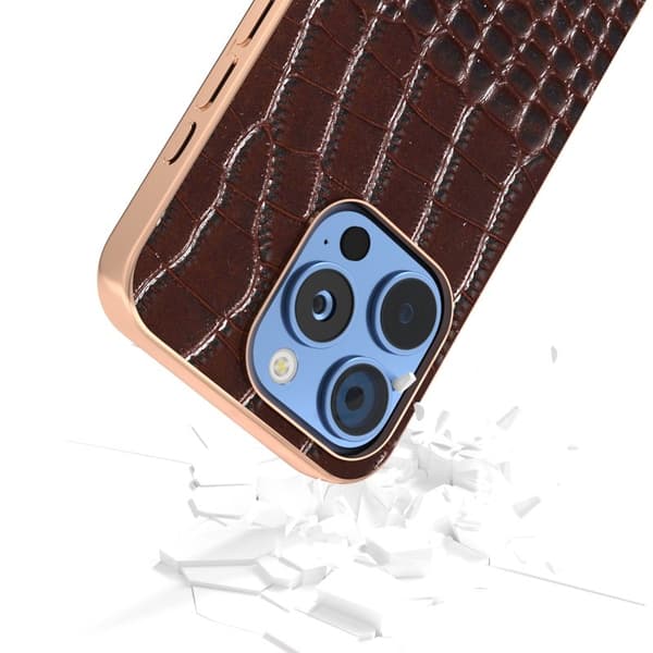 ABEEL Mobilskal till iPhone 16 Pro Max Äkta Läder Krokodilmönster Brun