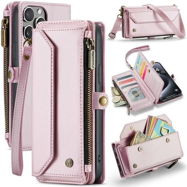 CASEME iPhone 15 Pro Max Plånboksfodral Konstläder med kortfack - Rosa