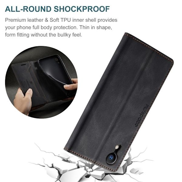 AUTSPACE A01 iPhone XR Plånboksfodral Konstläder - Svart
