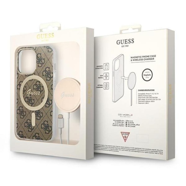 Guess iPhone 13 Pro Max Magsafe Skal Print + Trådlös Laddare - Brun