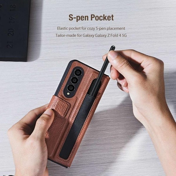 Nillkin Galaxy Z Fold 4 Plånboksfodral Äkta Läder Qin Series - Svart Svart