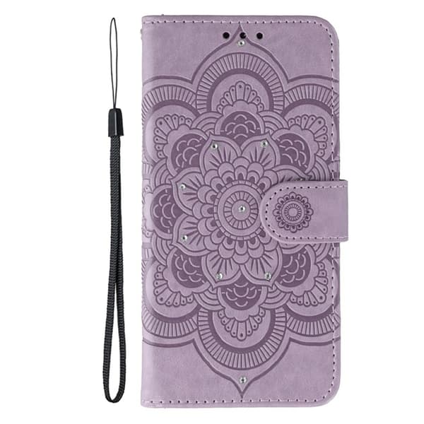 OnePlus 15 5G Konstläder Plånboksfodral Mandala Imprint Rhinestone - Lila Lila