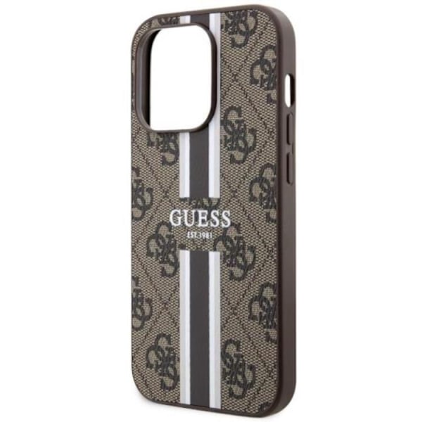 Guess iPhone 14 Pro Mobilskal MagSafe Printed Stripes Brun