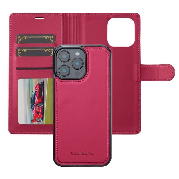 LC.IMEEKE L2 Series iPhone 16 Pro Max Plånboksfodral Konstläder - Röd