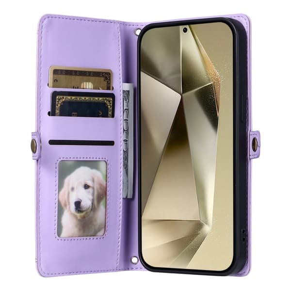 Samsung Galaxy S26 Plus Plånboksfodral Konstläder Med Handrem - Lila