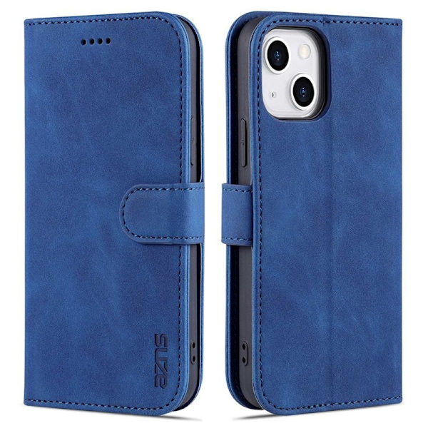 AZNS iPhone 14 Plånboksfodral Konstläder - Stöttålig - Blå