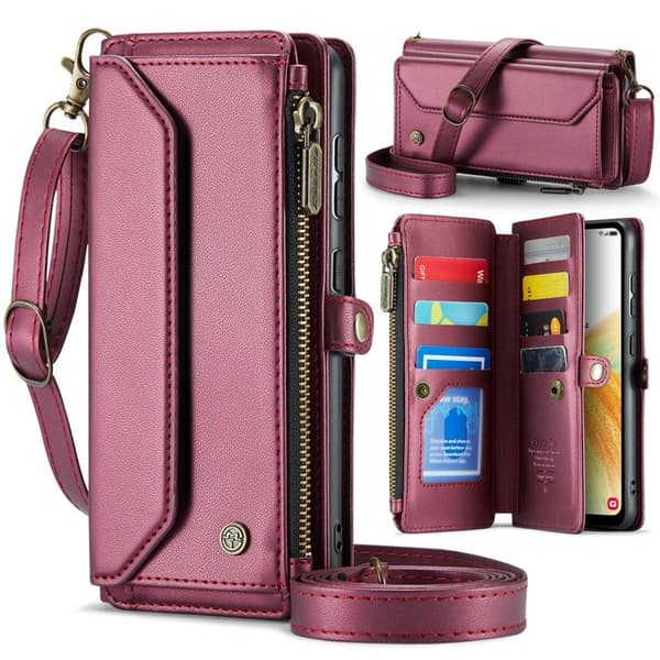 CASEME Plånboksfodral Konstläder för Samsung Galaxy A33 5G - Vinröd