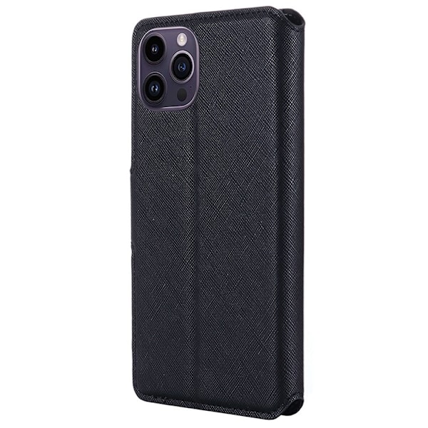 MUXMA iPhone 14 Pro Plånboksfodral Cross Texture - Svart Svart