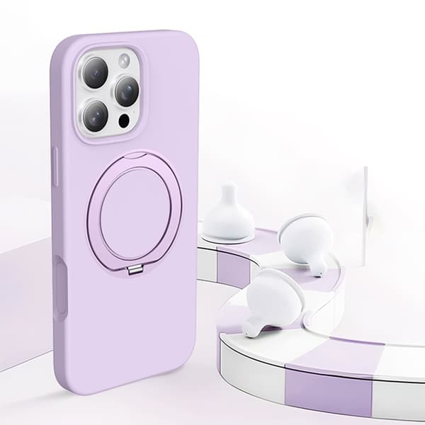 Mobilskal till iPhone 15 Pro MagSafe Silikon Roterande Kickstand - Grå Grå