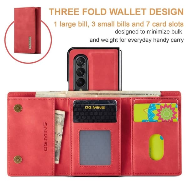 DG.MING Konstläder Plånboksfodral för Samsung Galaxy Z Fold4 5G Röd