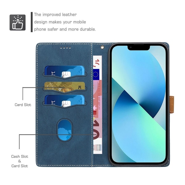 Splicing Design iPhone 13 Pro Max Plånboksfodral - Blå
