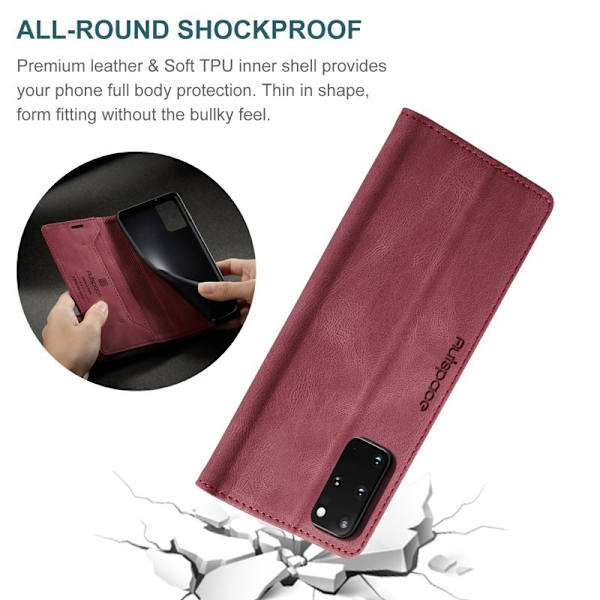 AUTSPACE A01 Plånboksfodral för Samsung Galaxy S20 Plus Konstläder - Röd