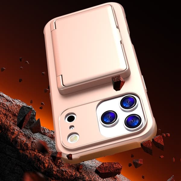 Mobilskal till iPhone 17 Pro Max Korthållare Mirror Kickstand Roséguld