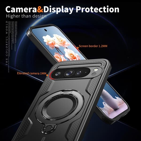 Mobilskal till Google Pixel 9 Pro Plast Militärskydd Kickstand - Svart