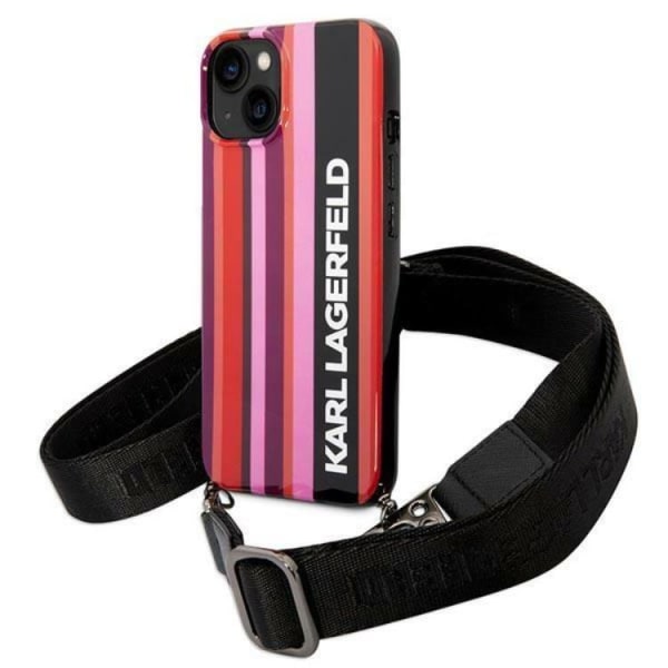 Karl Lagerfeld iPhone 14 Skal med halsrem Stripes Strap - Rosa