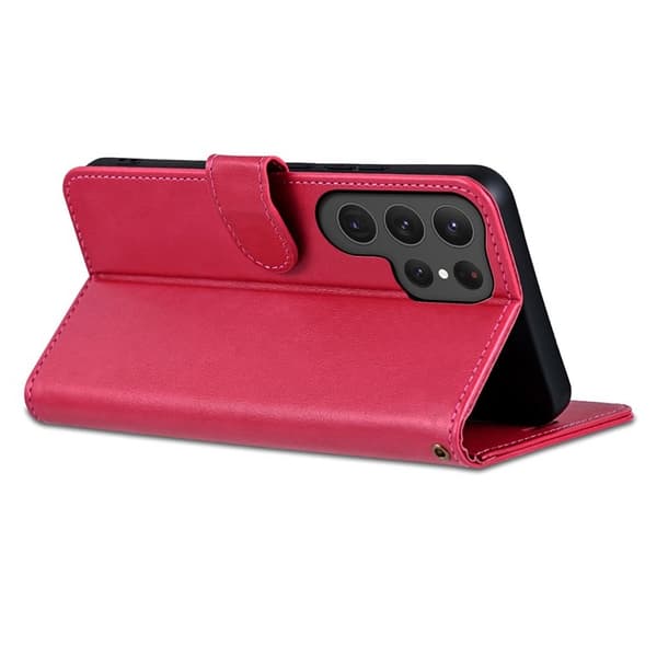 AZNS Samsung Galaxy S25 Ultra Plånboksfodral Anti-Scratch Konstläder - Röd