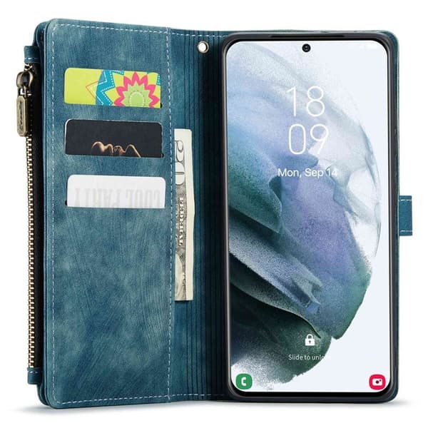 CASEME Konstläder Plånboksfodral för Samsung Galaxy S21+ 5G - Blå