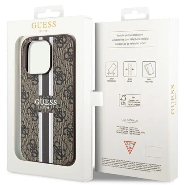 Guess iPhone 15 Pro Mobilskal Magsafe 4G Printed Stripes - Brun Brun