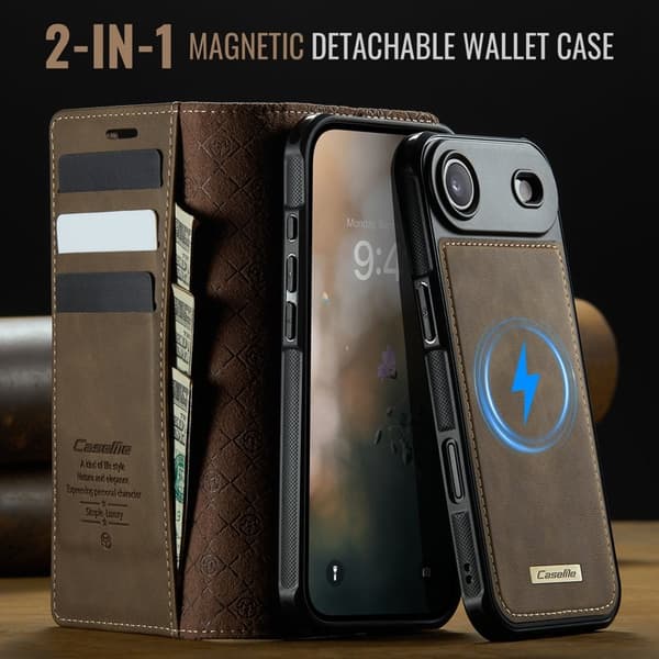 CASEME C49 Mobilskal till iPhone Air MagSafe RFID Blocker Läder Kaffe