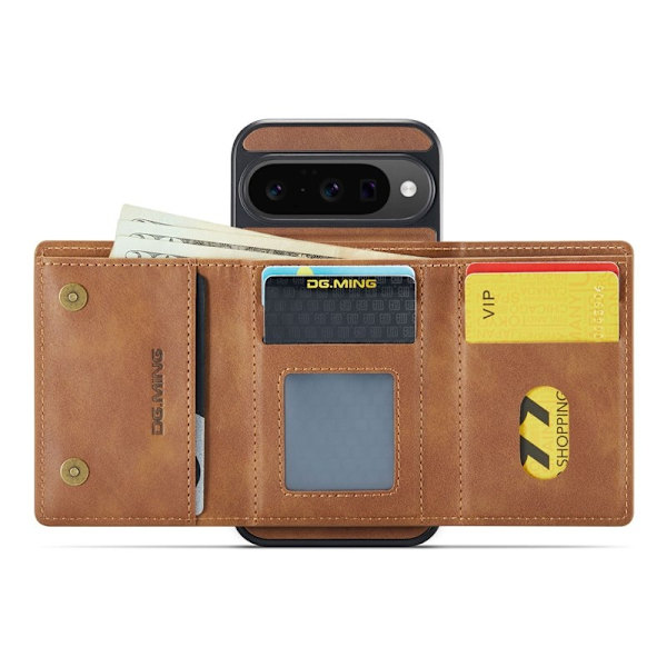DG.MING M6 Series Konstläder Plånboksfodral för Google Pixel 10 Pro - Brun