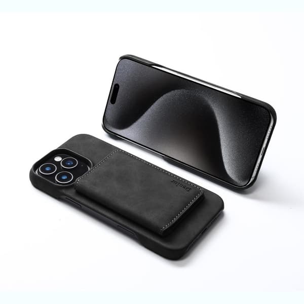 DENIOR D27 Mobilskal till iPhone 16 Pro Max Äkta Läder Magnetisk Svart
