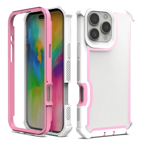 Mobilskal till iPhone 16 Pro TPU + PC Shockproof - Vit/Rosa Vit