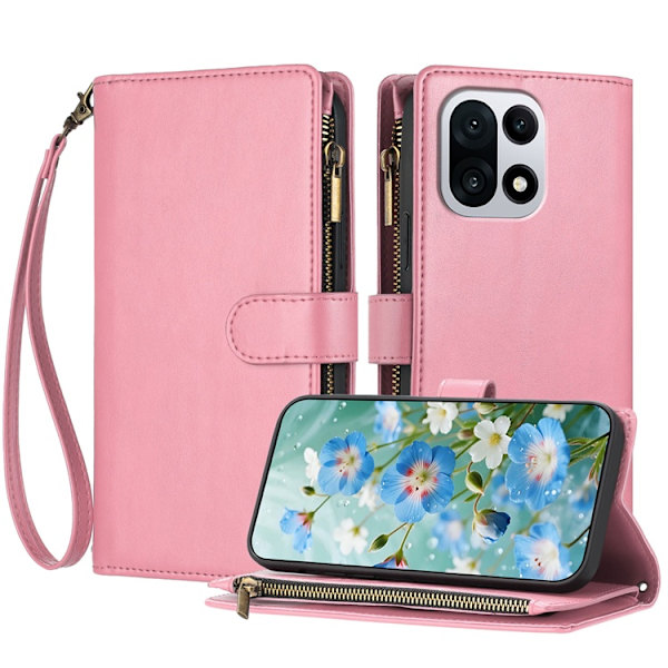 OnePlus 15 5G Konstläder Plånboksfodral Zipper Shockproof Rosa