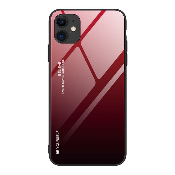 Gradient Härdat Glas Skal iPhone 12 Mini - Svart / Röd Svart